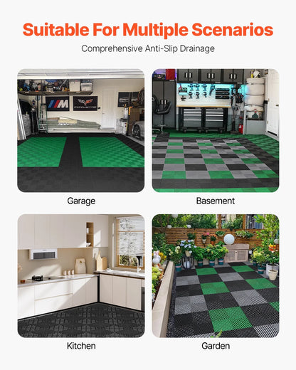 KFFKFF Drainage Floor Mat Set, 12�� x 12�� Modular Interlocking Padding, Set of 55 Connectable Drainage Mats, Slip-Resistant Black PP Drainage Floor and Bath Mat, Suitable for Garage, Garden