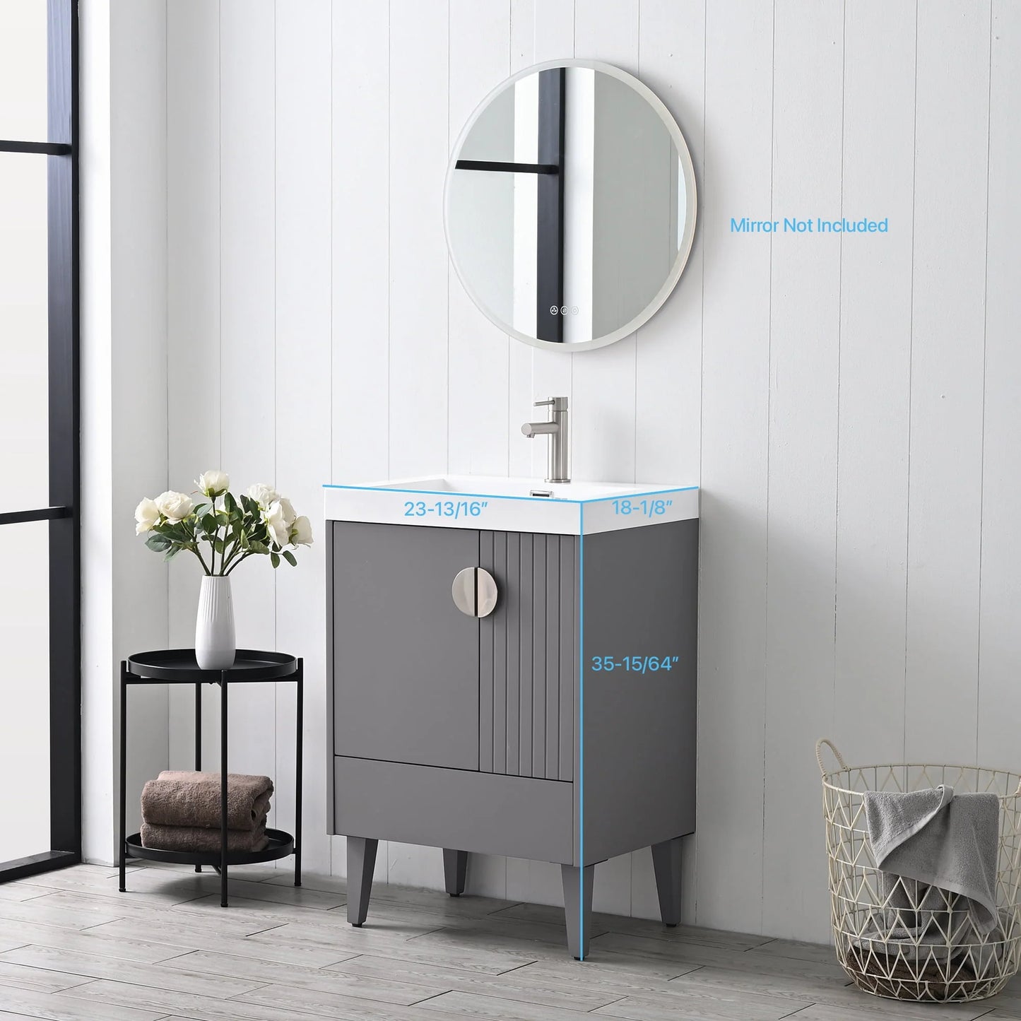 Blossom Kitchen and Bath Freestanding Bathroom Vanity with Sink, Wood Bathroom Vanity Cabinet with Acrylic Sink 24" - Pashm Grey