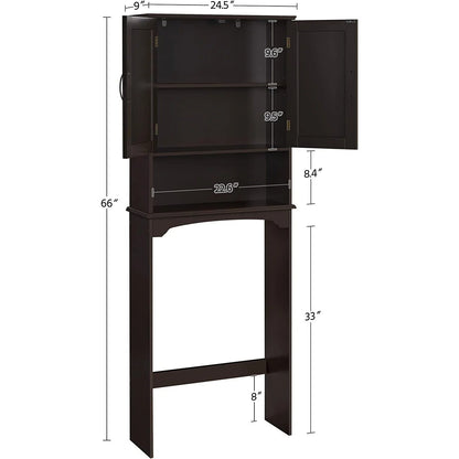 Bilot Over The Toilet Storage Cabinet Bathroom Organizer with Adjustable Shelf & Double Doors for Toilet, Home Space-Saving Furniture, L24.5xW9xH66 Inches, Espresso