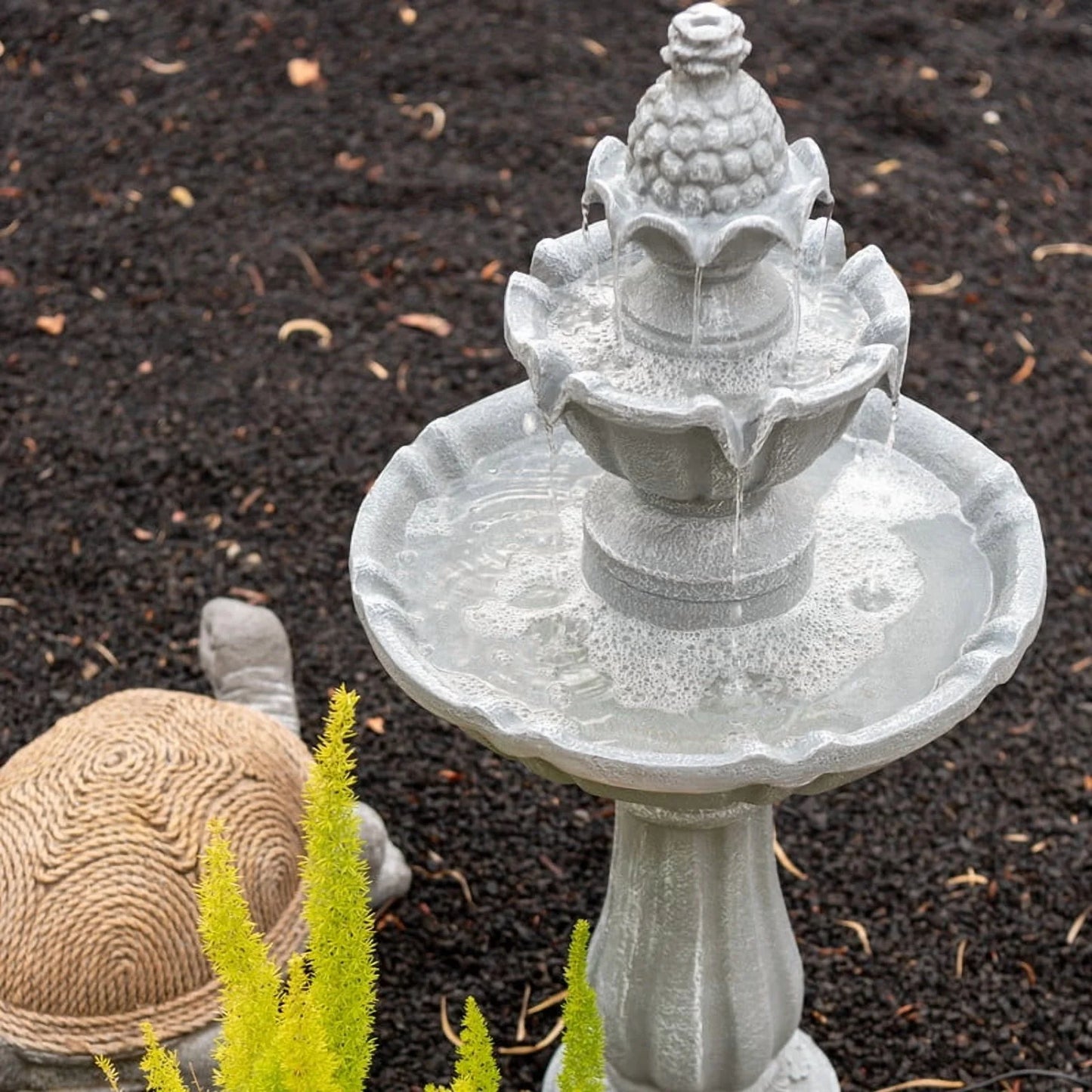 XBrand 36.2" 2-Tier Outdoor Freestanding Solar Water Fountain - Classic Design, Grey Resin Bird Bath with Pump - Ideal for Yard, Lawn and Garden, Porch D��cor