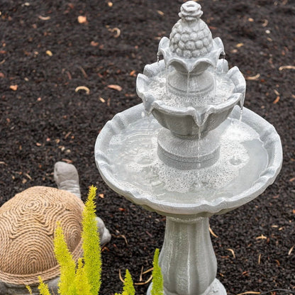 XBrand 36.2" 2-Tier Outdoor Freestanding Solar Water Fountain - Classic Design, Grey Resin Bird Bath with Pump - Ideal for Yard, Lawn and Garden, Porch D��cor