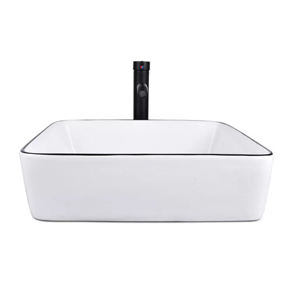 FULLWATT Bathroom Ceramic Sink Vanity Vessel Basin Porcelain Faucet Drain Combo Rectangle,White
