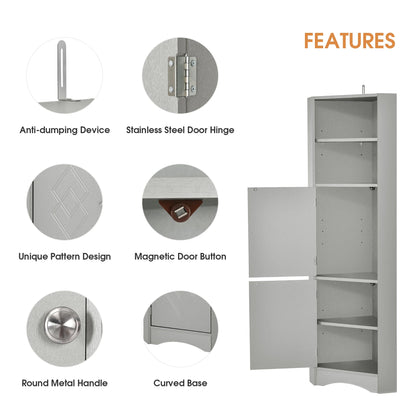 Harper & Bright Designs Bathroom Corner Cabinet Tall Bathroom Storage Floor Cabinet Freestanding Storage Cabinet with Doors and Adjustable Shelves, Gray