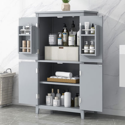 Bellemave Bathroom Floor Storage Cabinet with 4 Doors and Adjustable Shelf Freestanding Cabinet Multifunctional Small Storage Organizer for Living Room 23.6�?x 11.8�?x 43.3�?(White, 4 Doors)