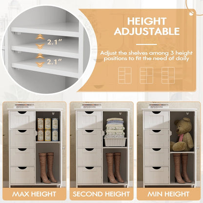 Homall Wooden Bathroom Cabinet, Freestanding Storage Cabinet with 4 Drawers and 1 Cupboard, Side Storage Organizer Cabinet for Bathroom, Entryway, Home and Kitchen (White)