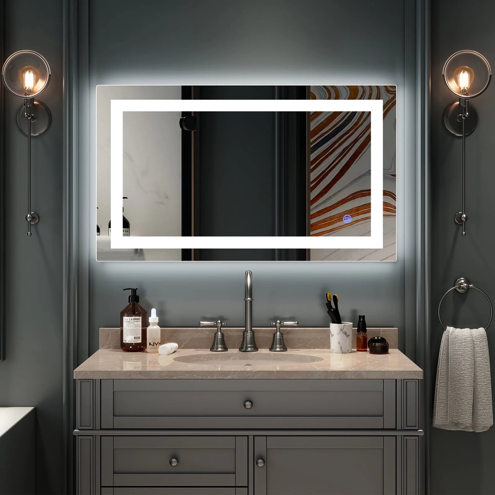 Ktaxon Anti-fog Wall Mounted Lighted Vanity Mirror LED Bathroom Mirror Anti Fog and IP67 Waterproof, Rectangle 40"x24" Silver