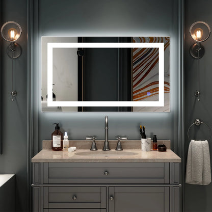 Ktaxon Anti-fog Wall Mounted Lighted Vanity Mirror LED Bathroom Mirror Anti Fog and IP67 Waterproof, Rectangle 40"x24" Silver