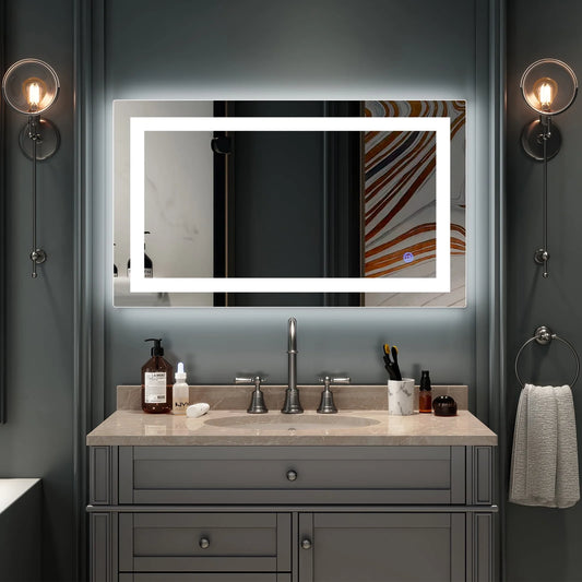 Ktaxon Anti-fog Wall Mounted Lighted Vanity Mirror LED Bathroom Mirror Anti Fog and IP67 Waterproof, Rectangle 40"x24" Silver