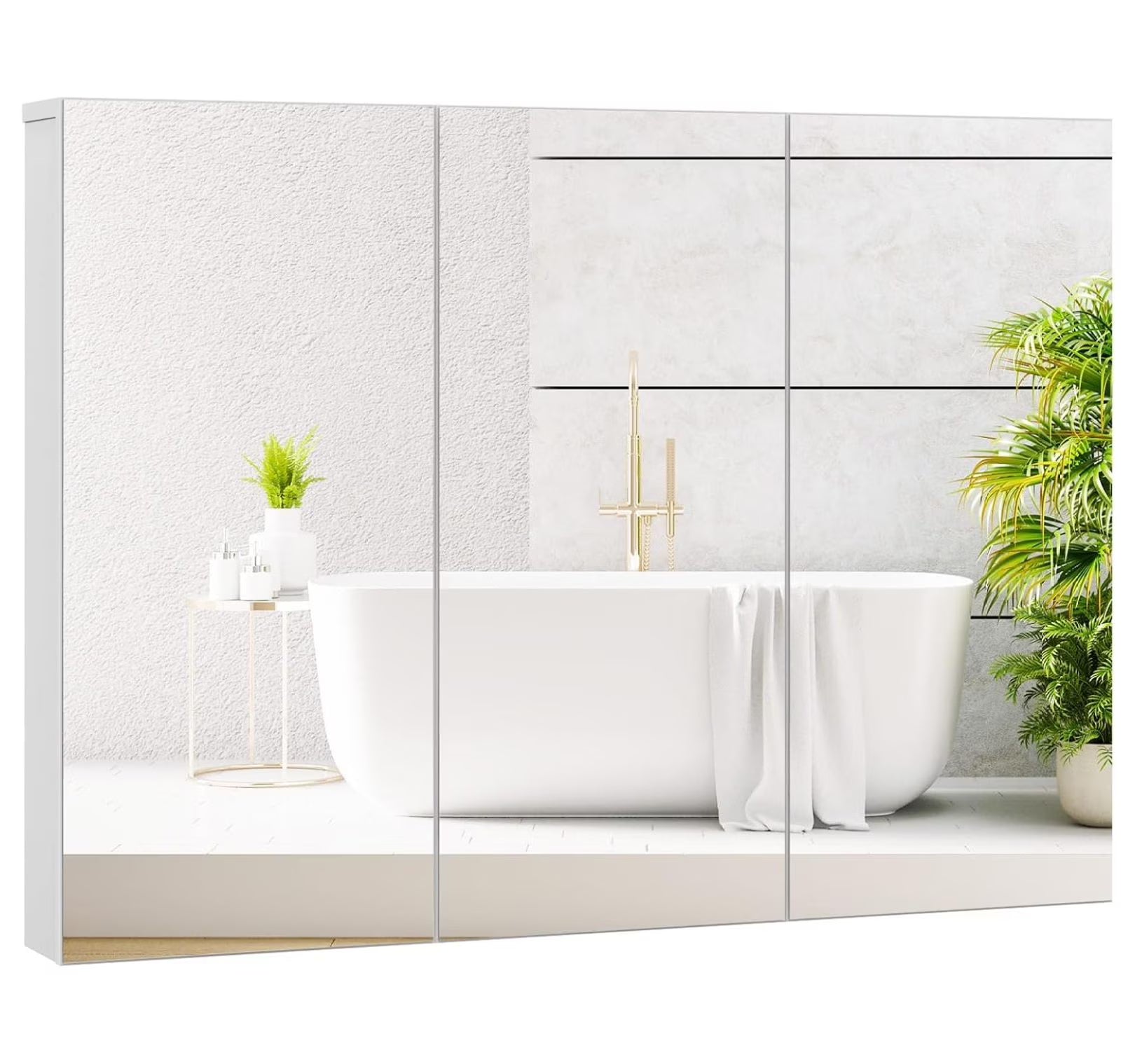 Mirrored Medicine Cabinet, Large Wide Wall Mounted Storage Cabinet with 3 Mirror Doors & Adjustable Shelf, 36 x 4.5 x 25.5 Inch, Bathroom Mirror Medicine Cabinet (36 x 25.5 Inch)