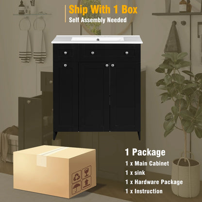 30" Bathroom Vanity with Sink Combo Wall Mounted Storage Cabinet Set with Soft Close Drawers, Modern Design with Invisible Handle, Resin Basin Sink Top, Gray