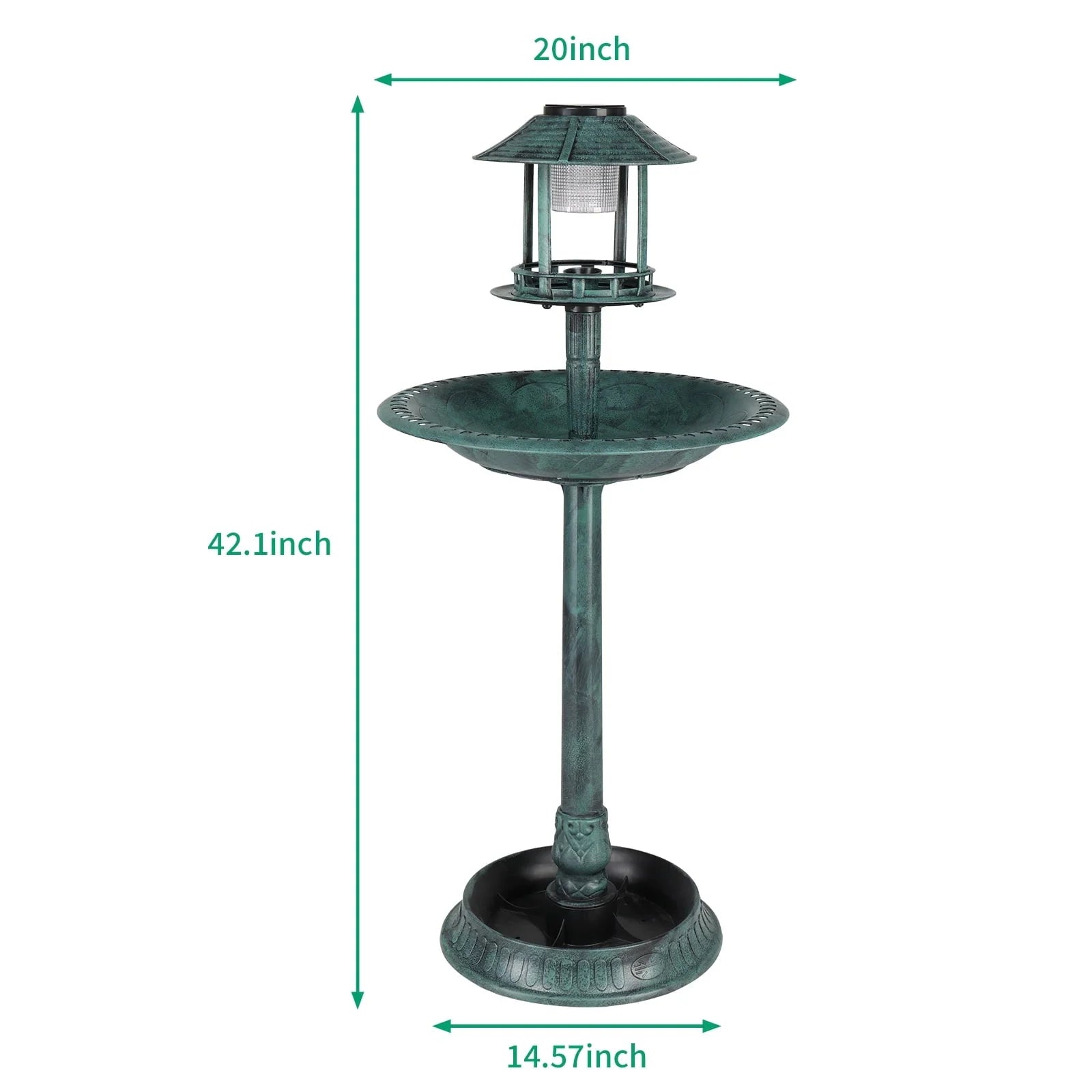 Ktaxon Wild Bird Bath Resin Pedestal Birdbaths with Solar Light Antique Sculpture Finish Garden Decor Dark Green