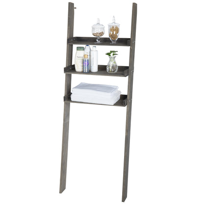 MyGift Wood Over-The-Toilet Leaning Bathroom Ladder Shelf, Gray 3-Tier