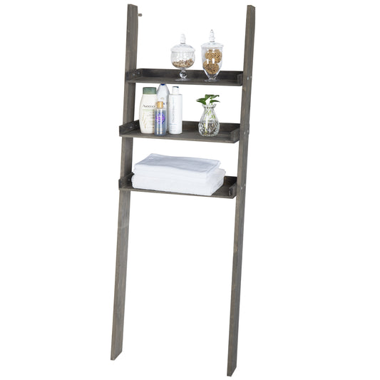 MyGift Wood Over-The-Toilet Leaning Bathroom Ladder Shelf, Gray 3-Tier