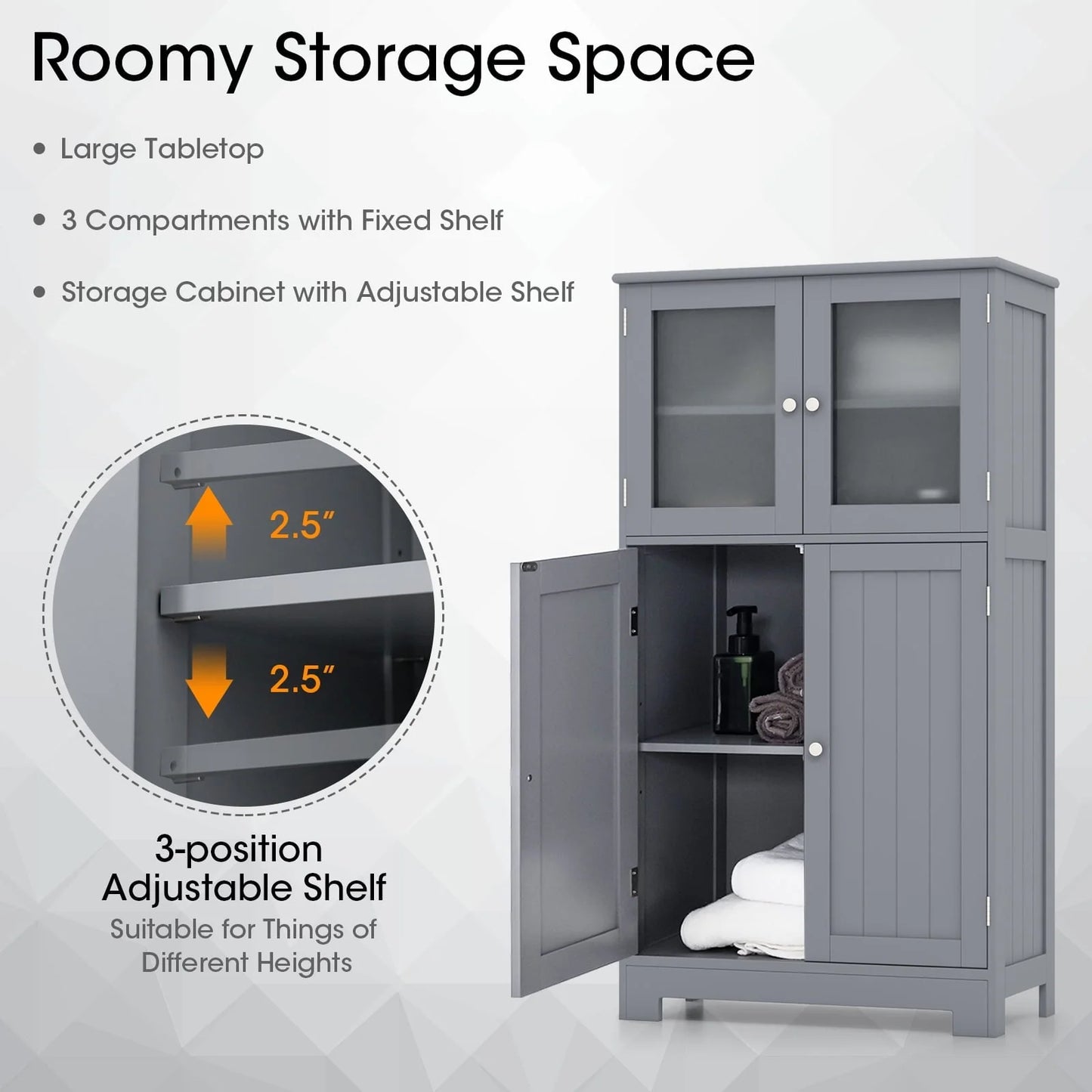 Topbuy Bathroom Storage Cabinet Freestanding Storage Cabinet w/ 4 Doors Wooden Kitchen Cupboard w/ Adjustable Shelf