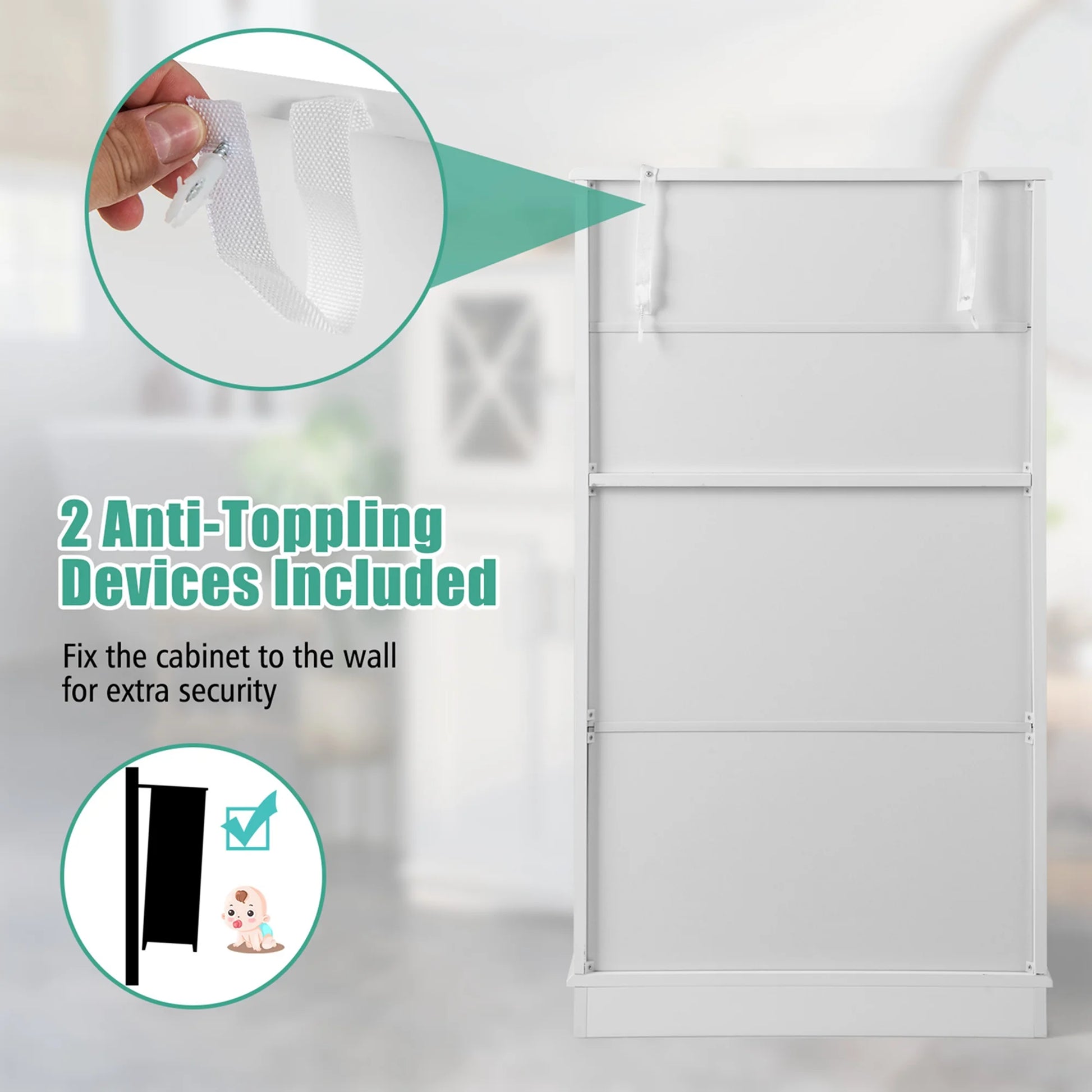 Costway Bathroom Storage Cabinet Linen Storage Cabinet with Doors and Adjustable Shelves White