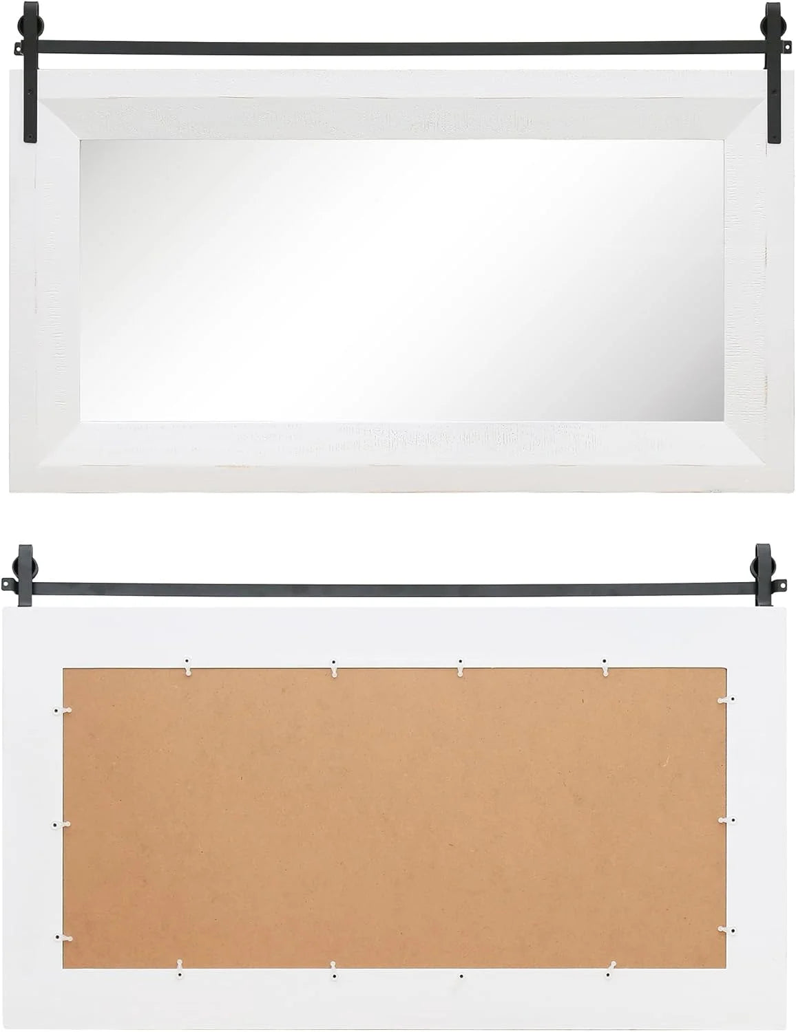 ALBAD Farmhouse Wood Framed Wall Mirror, Natural Wood and Framed Wall Mounted Bathroom Vanity Mirror for Farmhouse Decor, Vertical or Horizontal Hanging