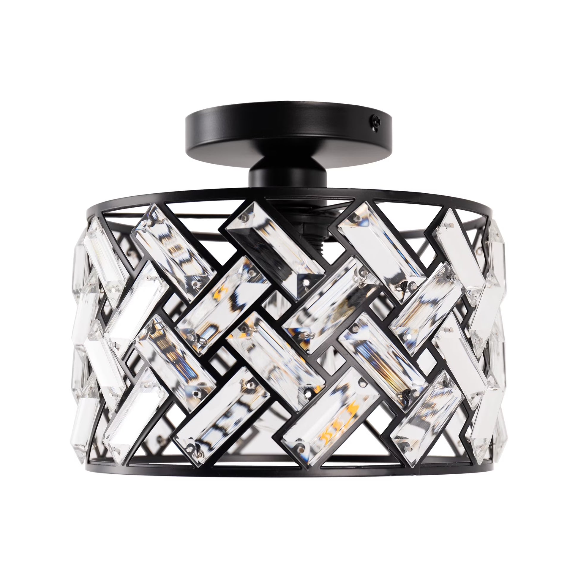 LOHASLED Industrial Semi Flush Mount Ceiling Light with Clear Hammered Glass,Black ,Modern Lighting for Hallway, Porch, Kitchen, Bathroom, Bedroom
