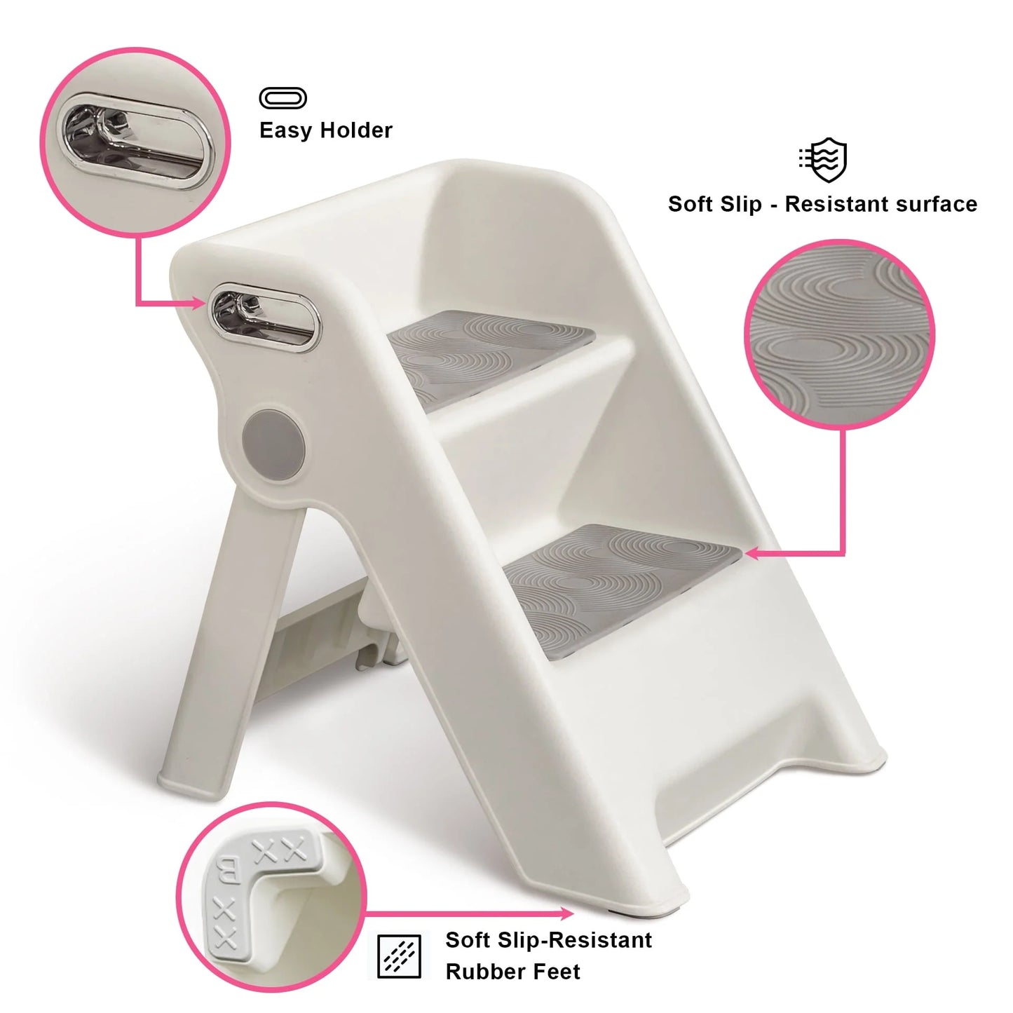UNCLE WU Folding 2 Step Stool for Kids -Potty Training Stool for Kitchen Helper,Bathroom,Bedroom (White)