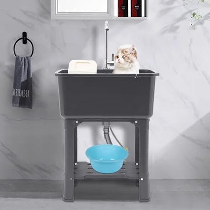 Utility Sink Sink With 360° Rotating Faucet Freestanding Utility Sink with Storage Shelf Laundry Sink For Laundry Room Basement Garage Bathroom Kitchen