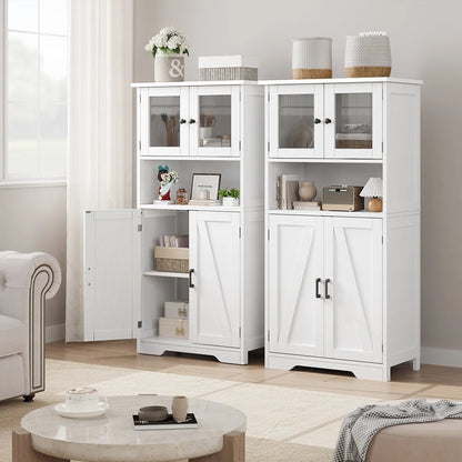 WhizMax Storage Cabinet with Glass Doors and Adjustable Shelves, Bathroom Cabinet, Freestanding Kitchen Pantry Cabinet for Living Room, Dining Room,White