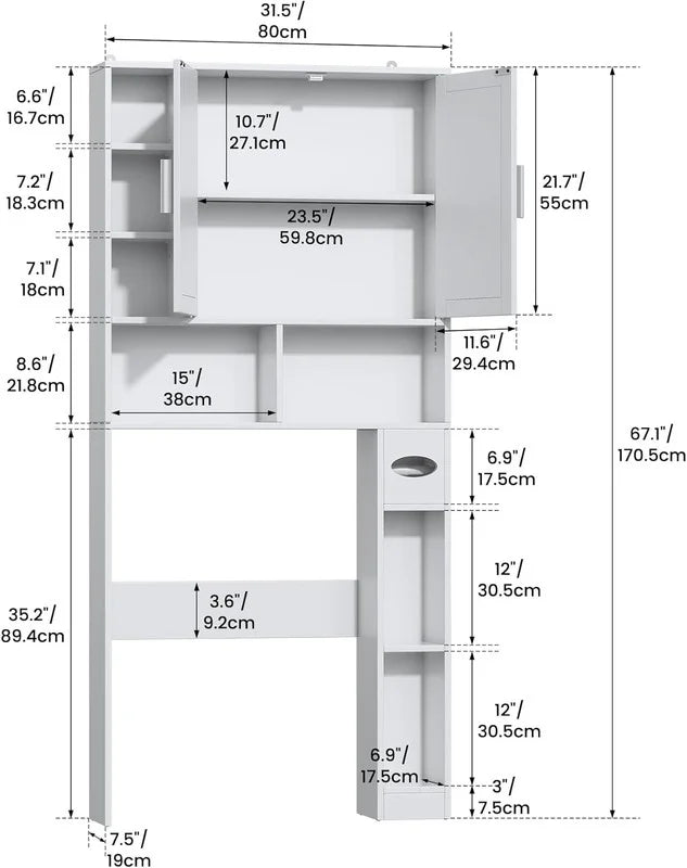 Frmobepts Over The Toilet Storage Cabinet with Toilet Paper Holder Stand, Above Toilet Organizer with Doors, Behind Toilet Shelf for Restroom, Bathroom, Laundry, White