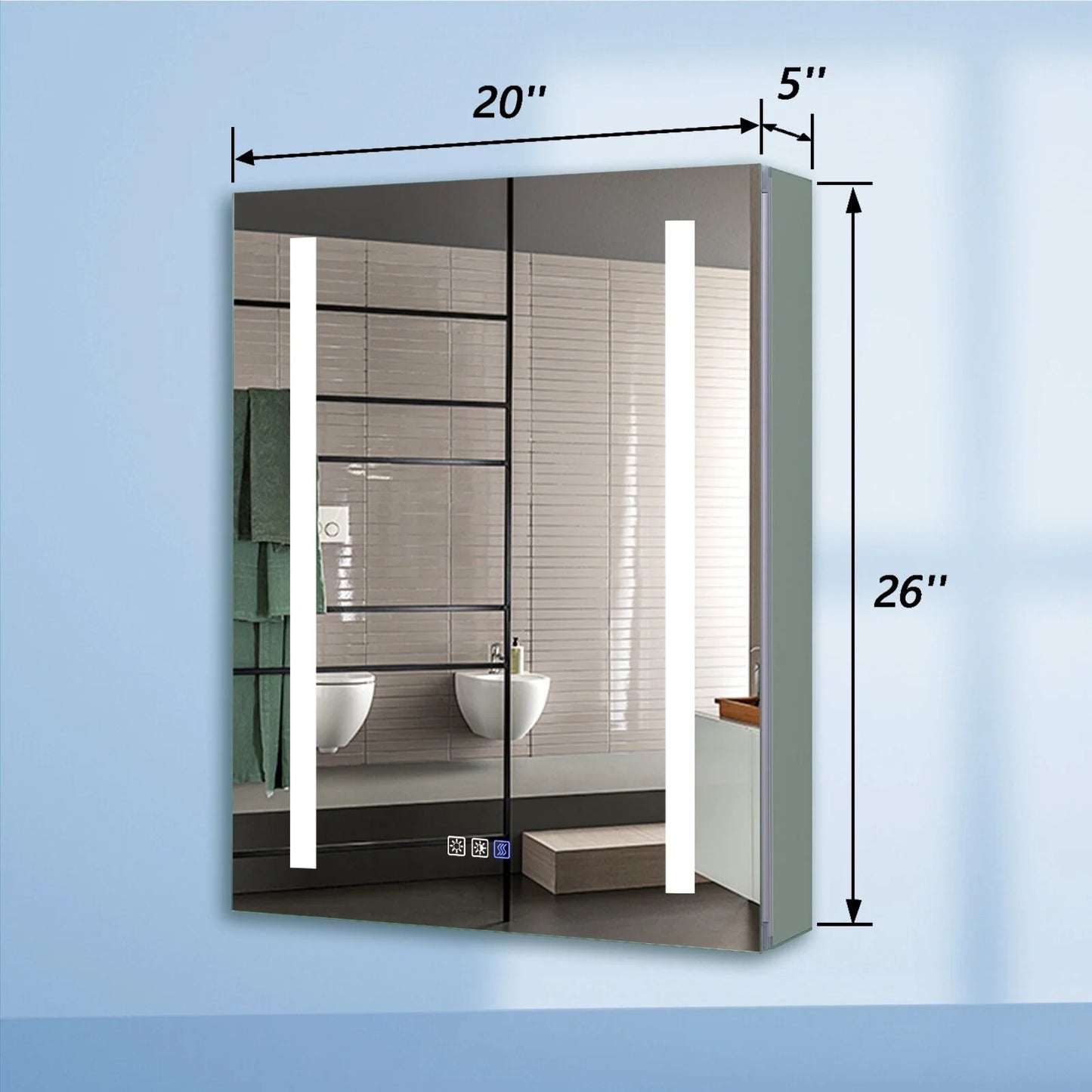 ExBrite 3 Touch Switch LED Lighted Bathroom Medicine Cabinet with Mirror, Recessed or Surface Mount, Defog, Stepless Dimming Right-hinged 20" x 26"