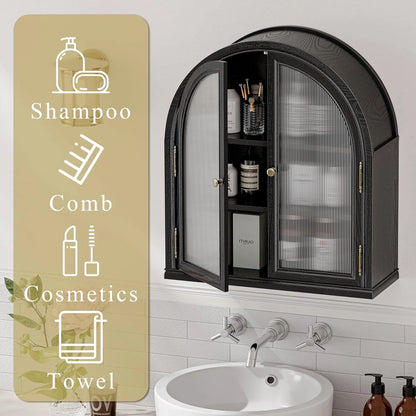 ANHDAH Arched Wall Cabinet Over Toilet, 2-Door Modern Medicine Storage with 2 Shelves. Space-Saving Mounted Organizer for Bathroom Towels & Cosmetics.