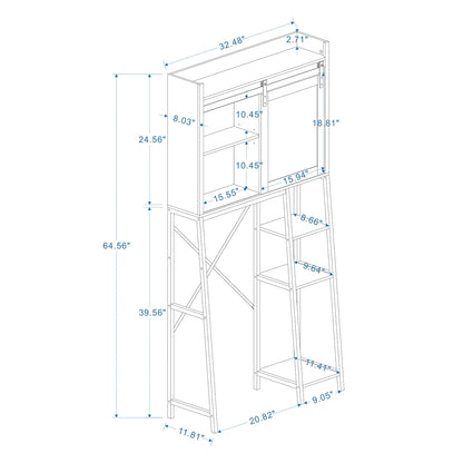 Royard Oaktree Farmhouse Over The Toilet Storage Cabinet, Bathroom Shelves Storage Organizer&nbsp;with Sliding Barn Door, Adjustable Shelves, and Storage Racks, White