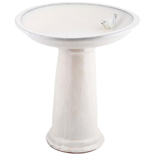 Esschert Design USA FB423 Ceramic Bird Bath on Pedestal with Bird, White