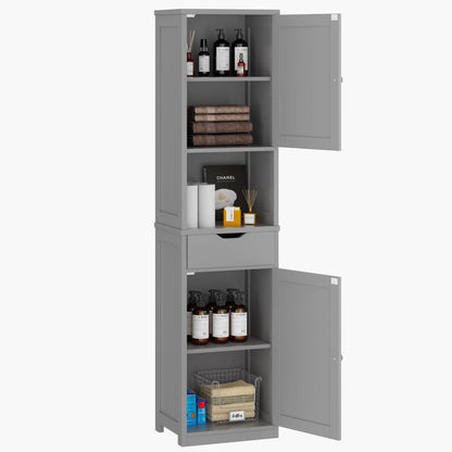 Walsunny Bathroom Storage Cabinet 64" Tall Wooden Kitchen Cupboard Pantry Cabinet with Doors Shelves Drawer Black