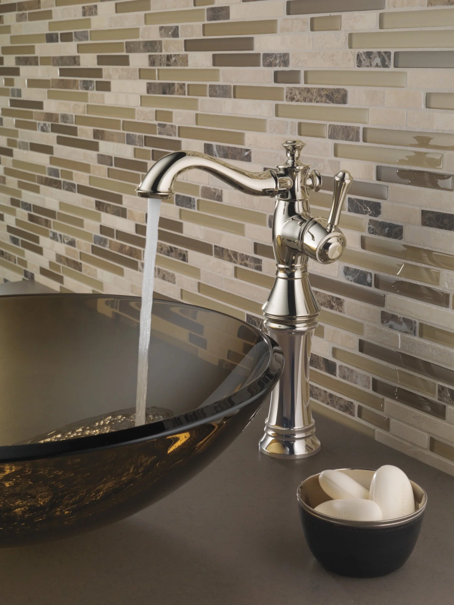 Delta Cassidy Single Handle Vessel Bathroom Faucet, Polished Nickel
