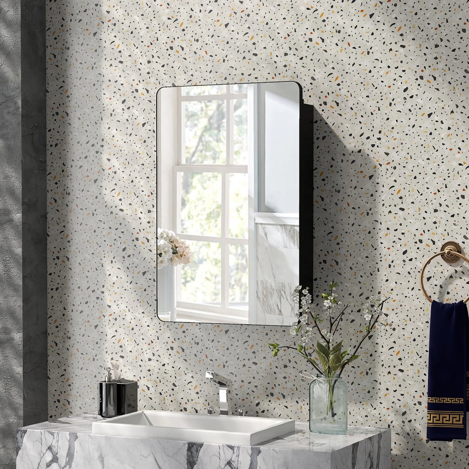 Gymax 20 x30 Inch Bathroom Mirror Cabinet w/ Aluminum Frame Adjustable Shelves