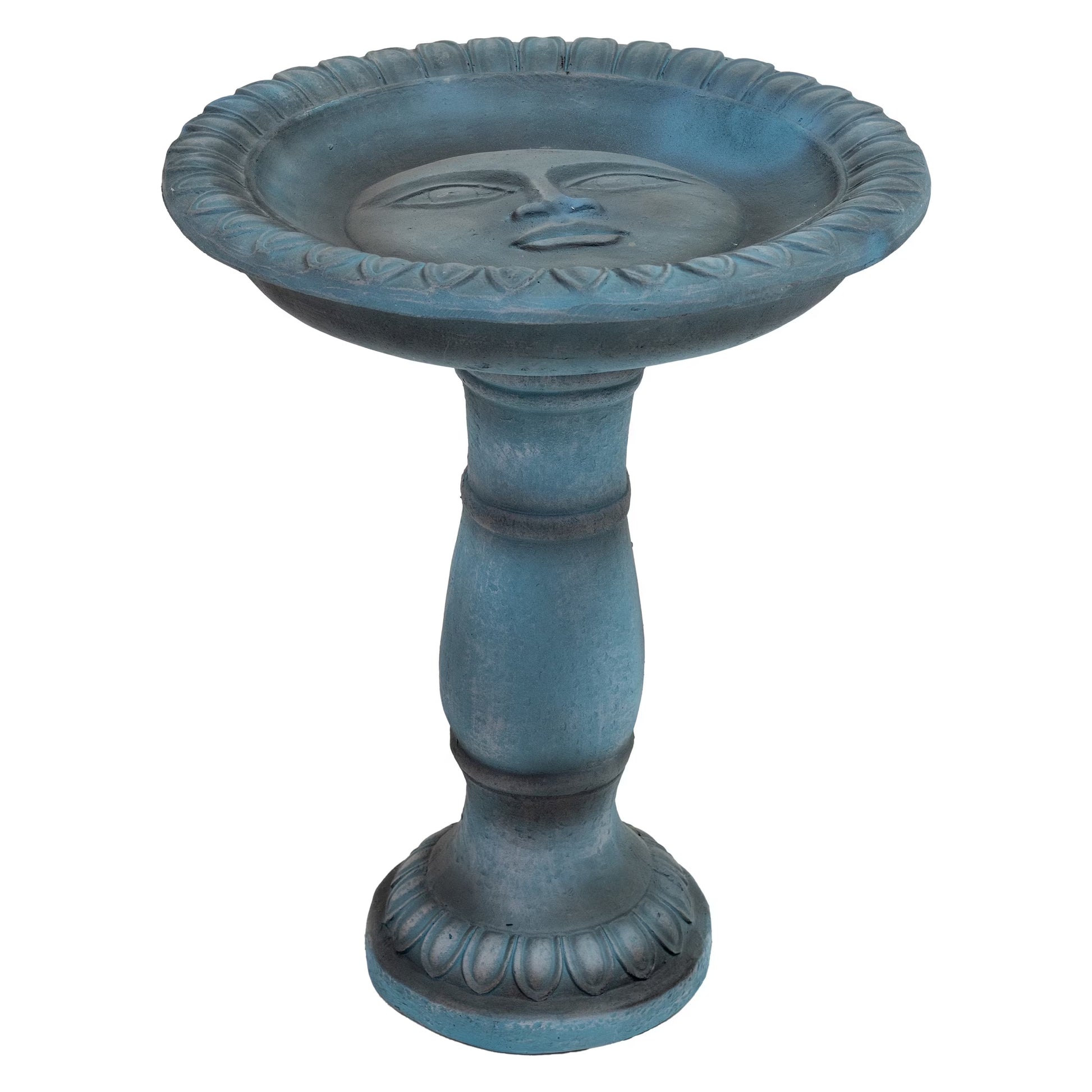 Sunnydaze Facade du Soleil Freestanding Glass Fiber Reinforced Concrete Outdoor Bird Bath, Blue