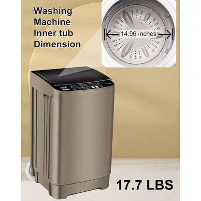 Top Load Washing Machine 17.7 lbs Full Automatic Clothes Washer with 10 Programs & 8 Water Levels for Apartment,Bathroom, Gold