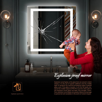 UBesGoo 32"x32'' Led Lighted Bathroom Mirror-Wall Mounted Touch Switch Illuminated Mirror,Vanity Mirrors for Home or Hotel,Silver
