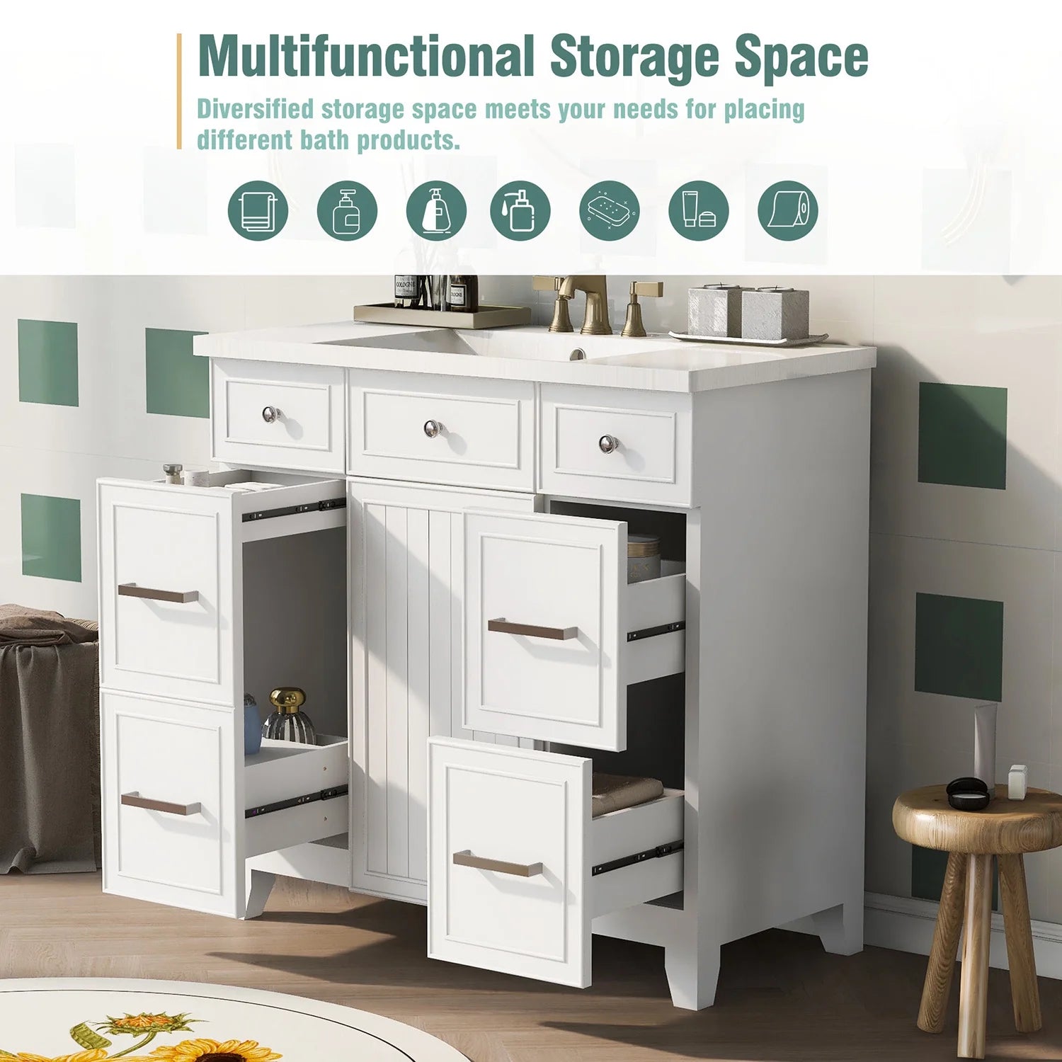 Harper & Bright Designs Bathroom Vanity Cabinet with Sink Combo Set 36", Contemporary Bathroom Shaker Cabinets and Vanities with Soft Closing Door and Drawer, White