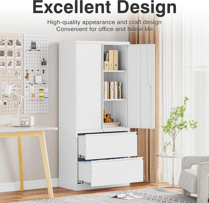 SISESOL Storage Cabinet Metal Display Cabinet with Glass Doors, 71in H x 31.5in W x 15.7in D, White, Kitchen Pantry Cabinet for Home Office, Bathroom, Bedroom, Living Room