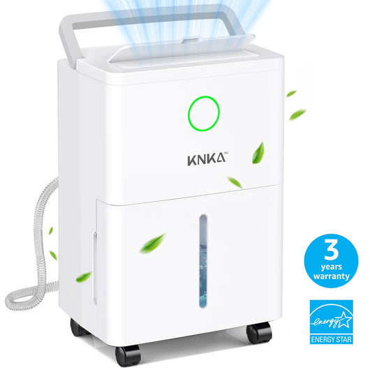 KNKA Pro Dehumidifier for Home with Drain Hose, (DOE Rating 10 pints/day), Dehumidifier for Basements, Covers Up to 1,500 Sq Ft, Auto Humidity Control for Bedroom, Bathroom, RV