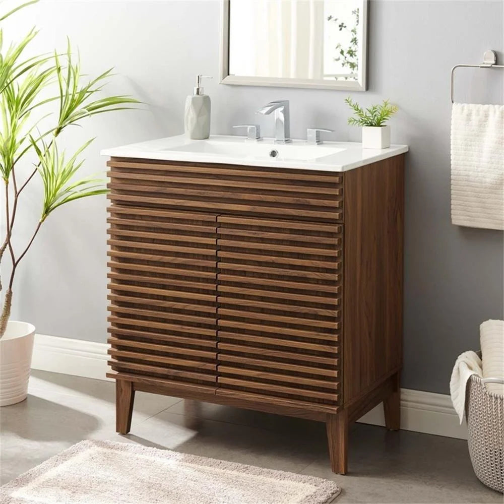 Modway Render 30" Bathroom Vanity Cabinet in Walnut White