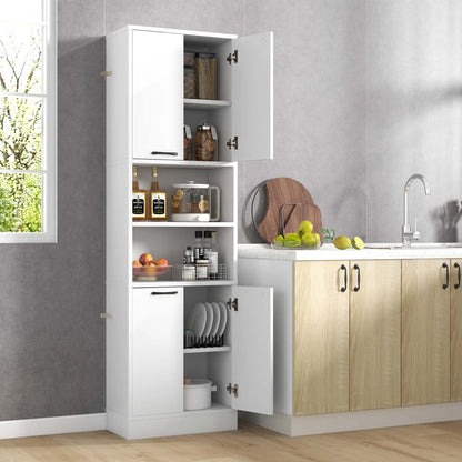 Costway 75" Tall Bathroom Storage Cabinet with 4 Doors & 2 Open Compartments Freestanding White