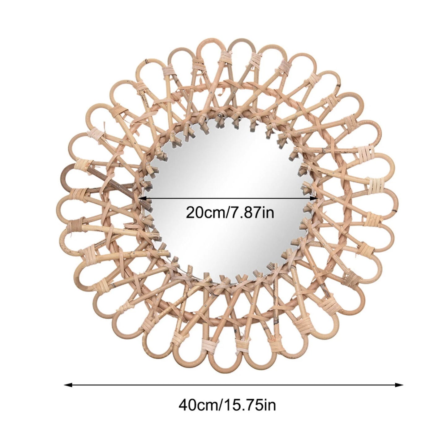 Miumaeov Rattan Wall Mirror Sunflower Round Wall Mirro for Living Room and Bathroom Decor Diameter 40cm/15.75"