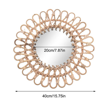 Miumaeov Rattan Wall Mirror Sunflower Round Wall Mirro for Living Room and Bathroom Decor Diameter 40cm/15.75"