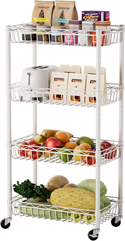 6 Tier Wire Shelving Unit with Wheels Baskets Storage Rack Corner Shelves Adjustable Shelf Closet Bathroom Organizers Metal Pantry Kitchen Garage Laundry Room 13.5" D x 13.5" W x 63" H Silver