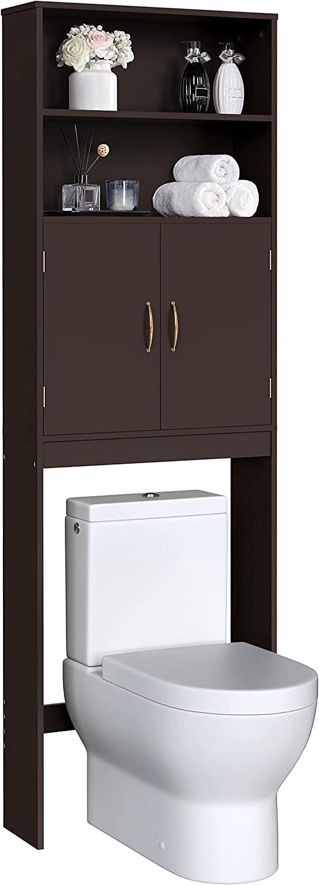 Tumis Over The Toilet Storage, Taller Bathroom Organizer Space-Saving Storage Cabinet with Adjustable Shelves and Double Doors, 77 in H, Grey