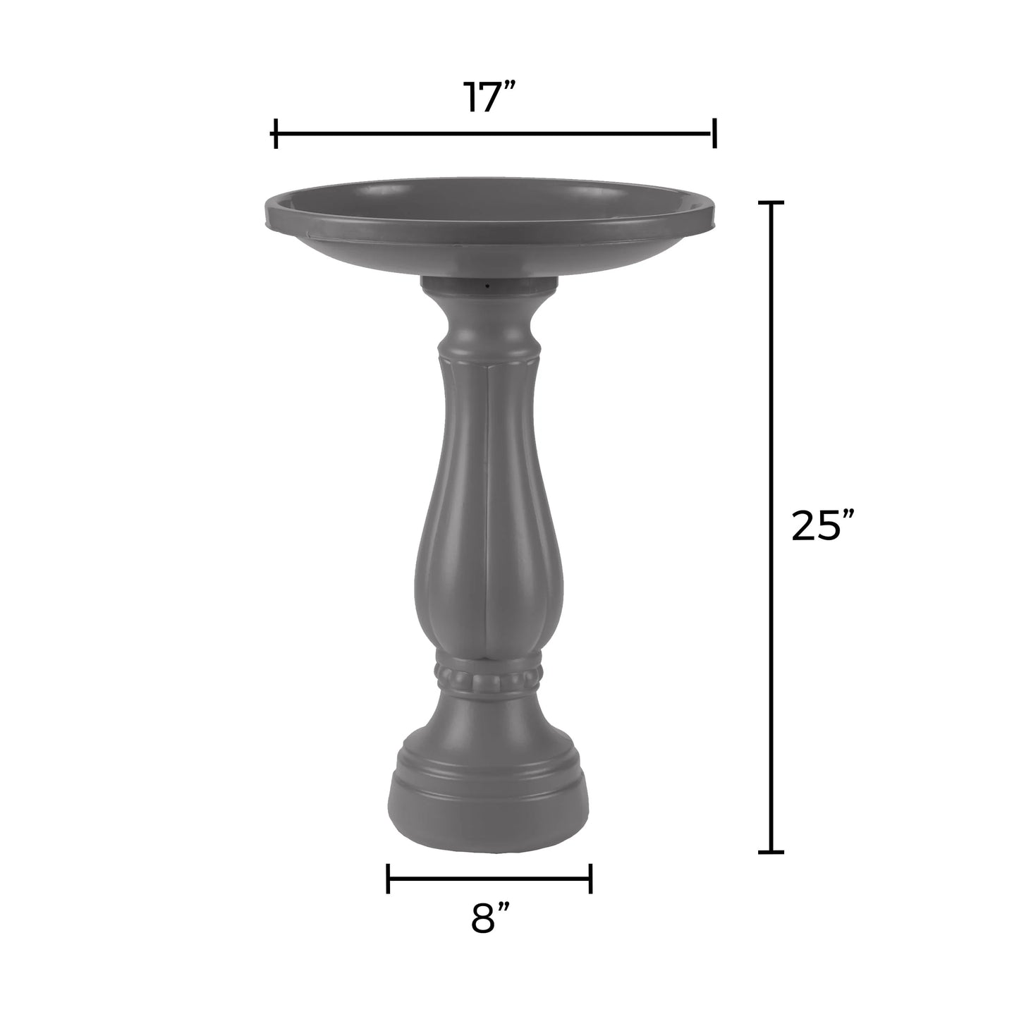 Bloem Promo Birdbath With Pedestal - Charcoal Gray - 17" Basin With 2" Depth, 25" Fillable Pedestal
