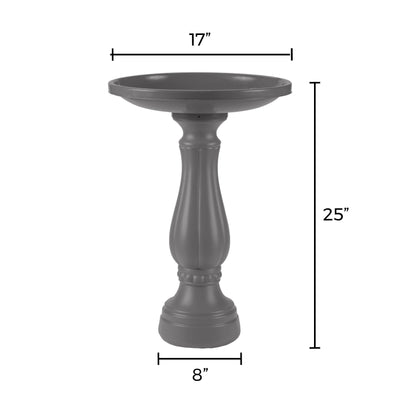 Bloem Promo Birdbath With Pedestal - Charcoal Gray - 17" Basin With 2" Depth, 25" Fillable Pedestal