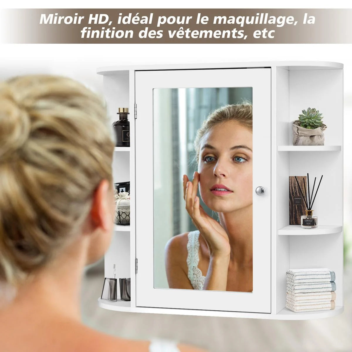 Giantex Bathroom Mirror Cabinet, Modern Wall Cabinet with Mirror, Medicine Cabinet with Mirror, Ideal for Bathroom, Dressing Room or Living Room, 26 x 6.5 x 25 inches (White)