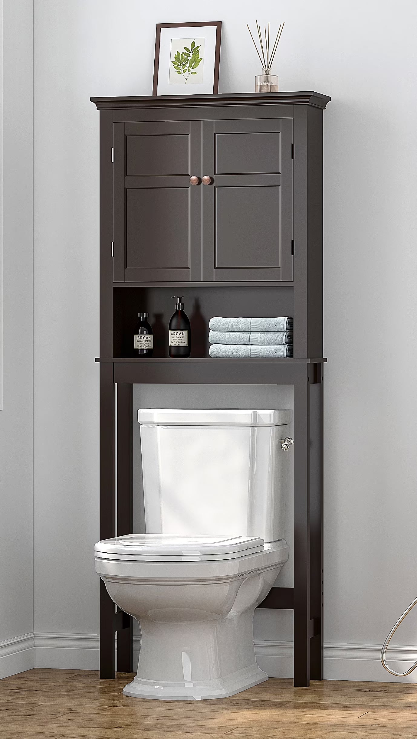UTEX Bathroom Storage Over The Toilet, Bathroom Cabinet Organizer with Adjustable Shelves, Bathroom Space Saver for Bathroom, White