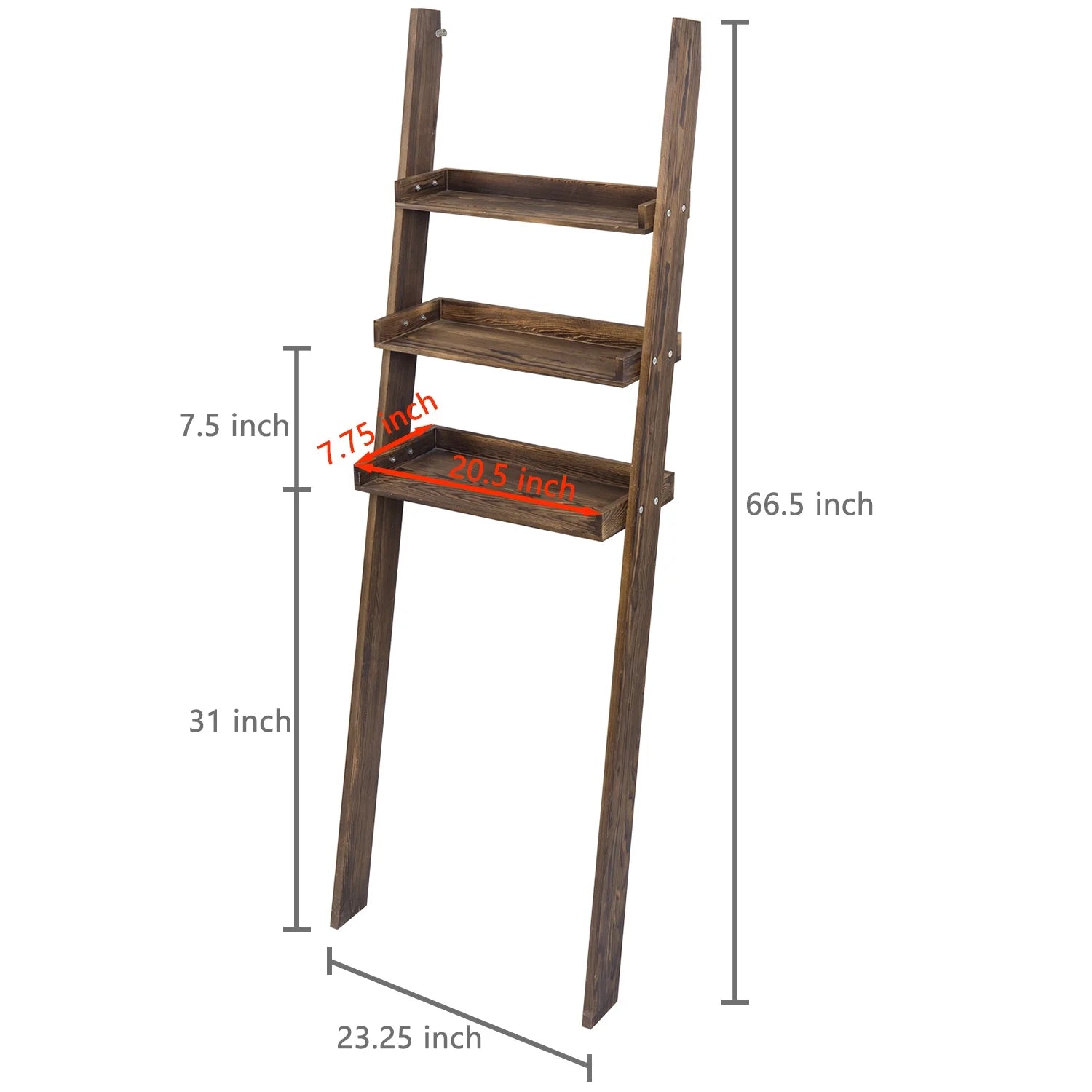 MyGift Wood Over-The-Toilet Leaning Bathroom Ladder Shelf, Dark Brown 3-Tier