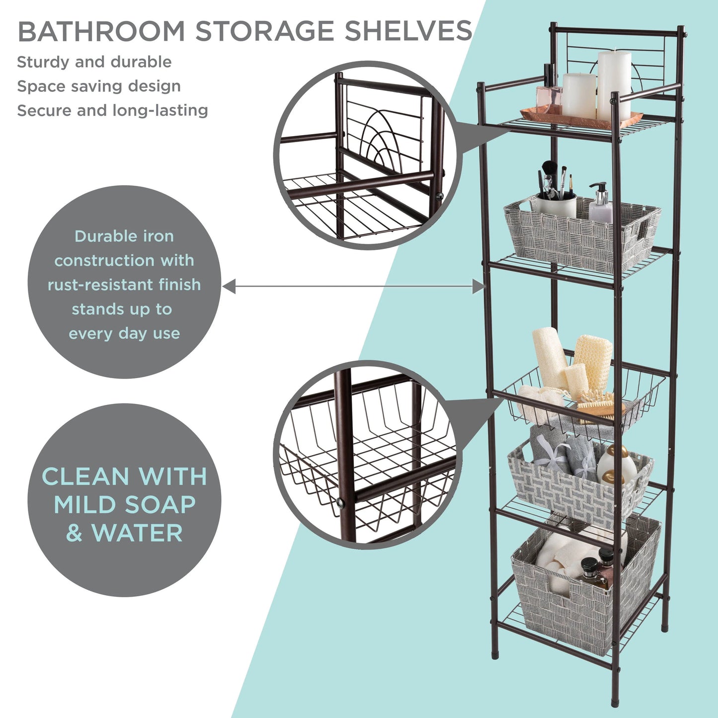 Bath Bliss 11.61"W x 12.99"D x 58.46"H 5-Shelf Storage Shelf, Bronze